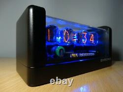 4xIN-12 Nixie Tubes Clock blue led backlight and black mat case and alarm retro