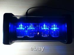 4xIN-12 Nixie Tubes Clock blue led backlight and black mat case and alarm retro