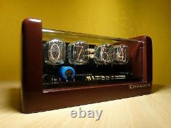 4x IN-12 Nixie Tubes Clock chocolate bronze case & blue led backlight & alarm