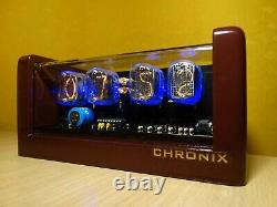 4x IN-12 Nixie Tubes Clock chocolate bronze case & blue led backlight & alarm