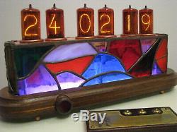 CIUCAS Nixie Clock Z566M tubes Tiffany Stained Glass Case Monjibox
