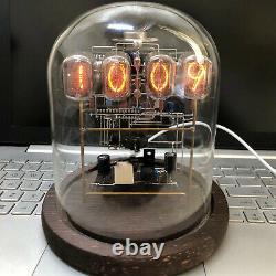 Classic Vintage IN-12 Nixie Tube Clock Round Glass Case Wood Base Fully Assamble