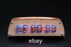 IN-12 Nixie Tubes Clock in a Clean Plywood Case Temperature F/C, Format 12/24H