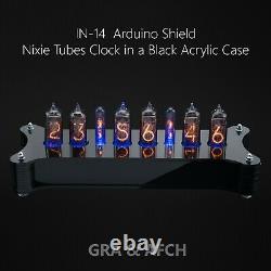 IN-14 Arduino Shield Nixie Tubes Clock Black Acrylic Case Temp sensor GPS Remote