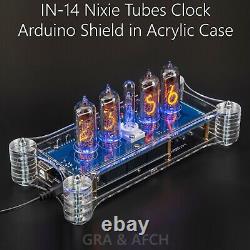 IN-14 Arduino Shield Nixie Tubes Clock in Acrylic Case 12/24H GRA&AFCH 4 TUBES