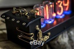 IN-18 Nixie Clock with 4 tubes Handmade Leather Steampunk (Z568M Z566M type) #35