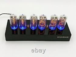 NIXIE CLOCK with 6x Z566M large tubes, black mat case, blue led, alarm, IN-18