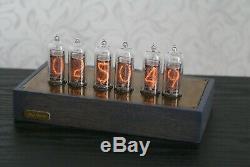NIXIE TUBES CLOCK IN-14 Wood and brass case BLUE BACKLIGHT vintage watch