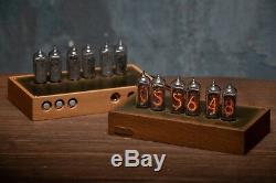 NIXIE TUBE CLOCK 6xIN-14 Wood and brass case BLUE BACKLIGHT vintage watch