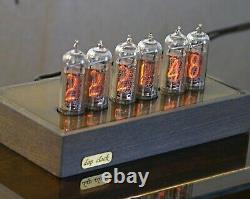 NIXIE TUBE CLOCK IN-14 Wood and brass case vintage desk clock