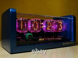 Nixie Alarm Clock 4xIN-12 & blue metallic aluminum case & pink LED