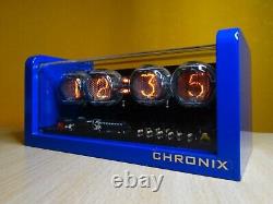 Nixie Alarm Clock 4xZ560M & blue sapphire aluminum case & remote & blue LED