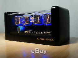 Nixie Clock 4 IN-12 tubes black mat case & alarm & blue LED steampunk retro