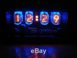 Nixie Clock 4 IN-12 tubes black mat case & alarm & blue LED steampunk retro