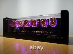 Nixie Clock 6 IN-12 tubes black mat case & alarm & pink LED steampunk