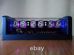 Nixie Clock 6 IV22 tubes, remote control, blue metallic case, RGB LED, alarm