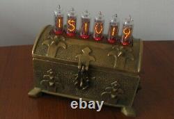 Nixie Clock IN14 tubes and RGB LEDs in Brass Vintage Case by Monjibox Nixie
