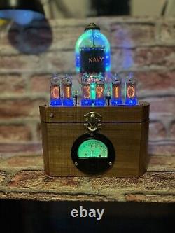 Nixie Clock IN-14 Retro Steampunk. U. S. N. 5D21 Radar Tube + Lit Navy Ammeter