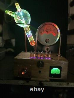 Nixie Clock IN-14 Retro Steampunk. Vintage X-Ray Tube With 27 RGB's + Dekatron