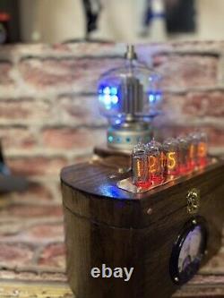 Nixie Clock IN-14 Steampunk. 4-400 Power Triode With 8 RGB's &Vintage Ammeter