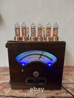 Nixie Clock IN-14 Steampunk. Beautiful Original Walnut & Copper Sleeved Tubes