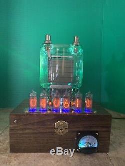 Nixie Clock IN-14 Steampunk. Brass, Copper & Glass. Lit 833A Cookie Jar Tube