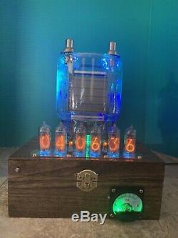 Nixie Clock IN-14 Steampunk. Brass, Copper & Glass. Lit 833A Cookie Jar Tube