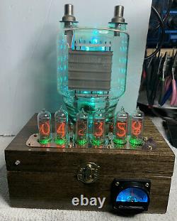 Nixie Clock IN-14 Steampunk. Copper, Brass & Glass! RGB Lit 833A Tube & Ammeter