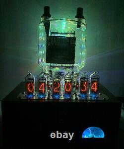 Nixie Clock IN-14 Steampunk. Copper, Brass & Glass! RGB Lit 833A Tube & Ammeter