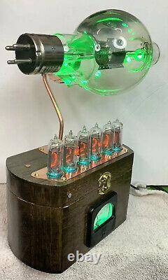 Nixie Clock IN-14 Steampunk. Early UX-552 Tube. Ring Model & Vintage Ammeter