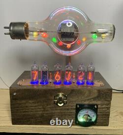 Nixie Clock IN-14 Steampunk. Early UX-852 Tube. Ring Model & Rgb Lit Ammeter