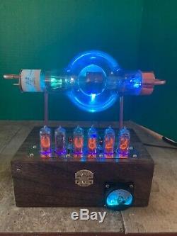 Nixie Clock IN-14 Steampunk. RGB Lit JAN- CUE-860 Tube. Ezekiel Ring Model