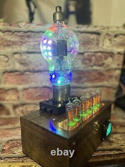 Nixie Clock IN-14 Steampunk. RK-65 Power Tetrode With 11 RGB's & Original Base