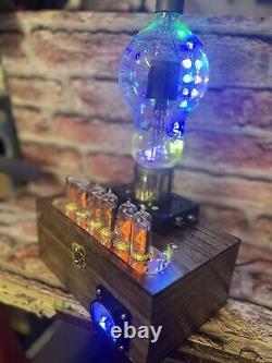Nixie Clock IN-14 Steampunk. RK-65 Power Tetrode With 11 RGB's & Original Base
