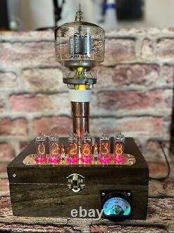 Nixie Clock IN-14 Steampunk. VT 129/304 TL Transmitter Tube Brass Copper & Glass