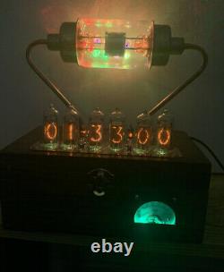 Nixie Clock IN-14 Tube. Steampunk. Eimac US Navy Vacuum Cap. Lit Uranium Glass