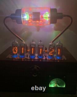 Nixie Clock IN-14 Tube. Steampunk. Eimac US Navy Vacuum Cap. Lit Uranium Glass