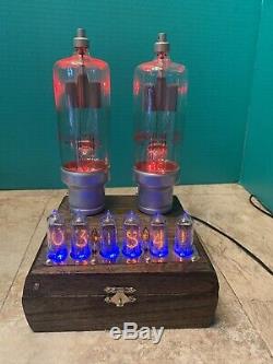 Nixie Clock IN-14 Tube. Steampunk. Lighted RGBs Towers Of Changing Color