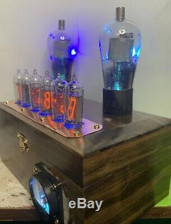 Nixie Clock IN-14 Tube. Steampunk. Lighted Vintage X224 Tubes And Ammeter. Rings