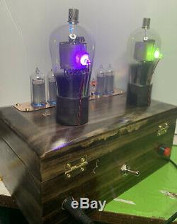 Nixie Clock IN-14 Tube. Steampunk. Lighted Vintage X224 Tubes And Ammeter. Rings