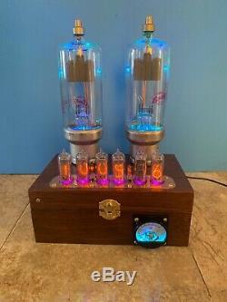 Nixie Clock IN-14 Tube. Steampunk. Lit Ammeter & RGB Towers Of Changing Color