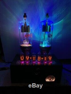 Nixie Clock IN-14 Tube. Steampunk. Lit Ammeter & RGB Towers Of Changing Color