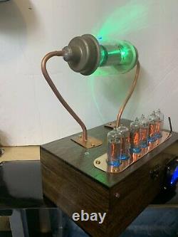 Nixie Clock IN-14 Tube. Steampunk. RGB Lit 17.5KV Vacuum Cap. Lit Uranium Glass