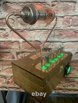 Nixie Clock IN-14 Tube. Steampunk. RGB Lit 20 KV Vacuum Cap. Lit Uranium Glass