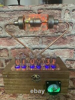 Nixie Clock IN-14 Tube. Steampunk. RGB Lit 20 KV Vacuum Cap. Lit Uranium Glass