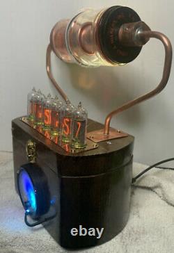 Nixie Clock IN-14 Tube. Steampunk. RGB Lit 30KV & Vintage Ammeter 10 RGB Lighted