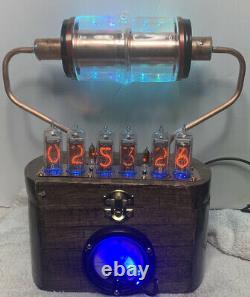 Nixie Clock IN-14 Tube. Steampunk. RGB Lit 30KV & Vintage Ammeter 10 RGB Lighted