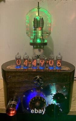 Nixie Clock IN-14 Tube. Steampunk. Vintage Sylvania VT-129 Tube, Gears, Decatron