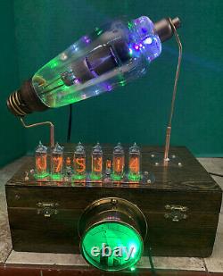 Nixie Clock IN-14 Tube. Steampunk style. 627 Syntron Tungar Tube, Brass Ammeter