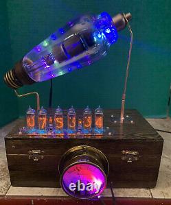 Nixie Clock IN-14 Tube. Steampunk style. 627 Syntron Tungar Tube, Brass Ammeter